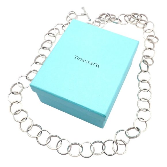 Rare! Tiffany & Co Picasso Sterling Silver Circle Link Long 34" Circle Necklace - Picture 2 of 11